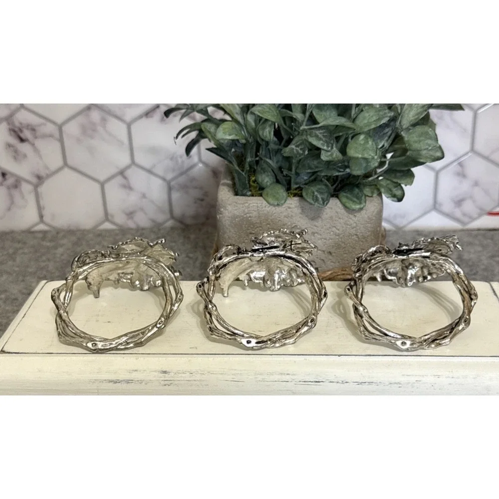 Set Of 3 Arthur Court Napkin Rings Grape Cluster w/ Leaves Silver Tone Metal